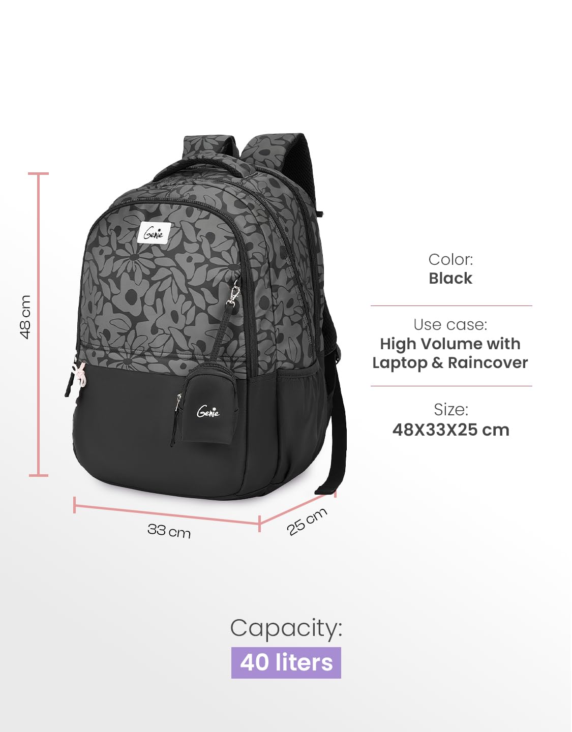 Genie Eleanor Backpack For Girls |19 Inch-40 Litres