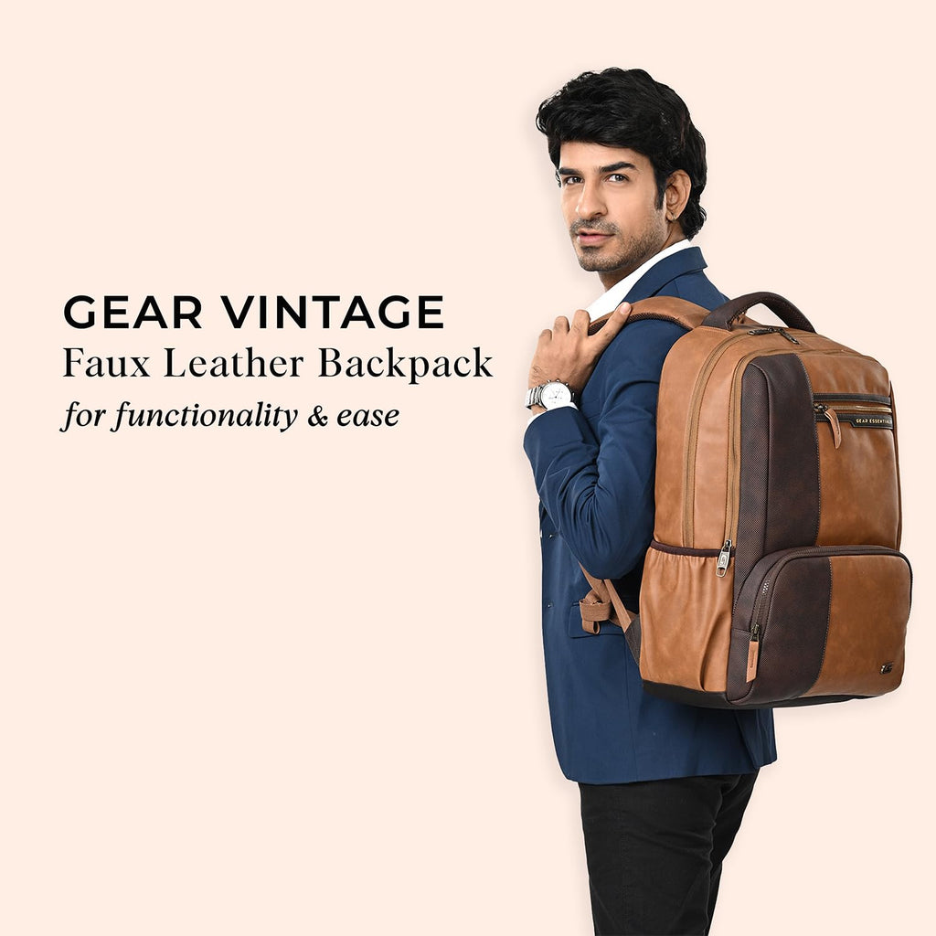 Gear Vintage 4 19"/29L Anti Theft Faux Leather  4 Compartment Laptop Backpack /Casual Backpack College Bag For Men/Women