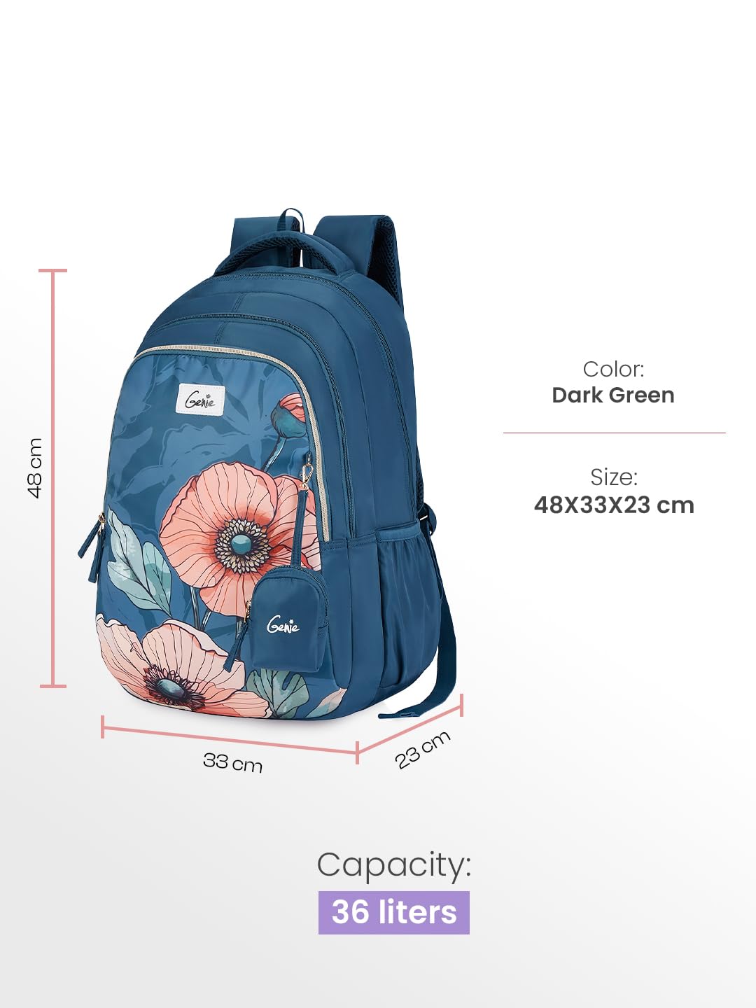 Genie Aurela Backpack For Girls |19 Inch-36 Litres