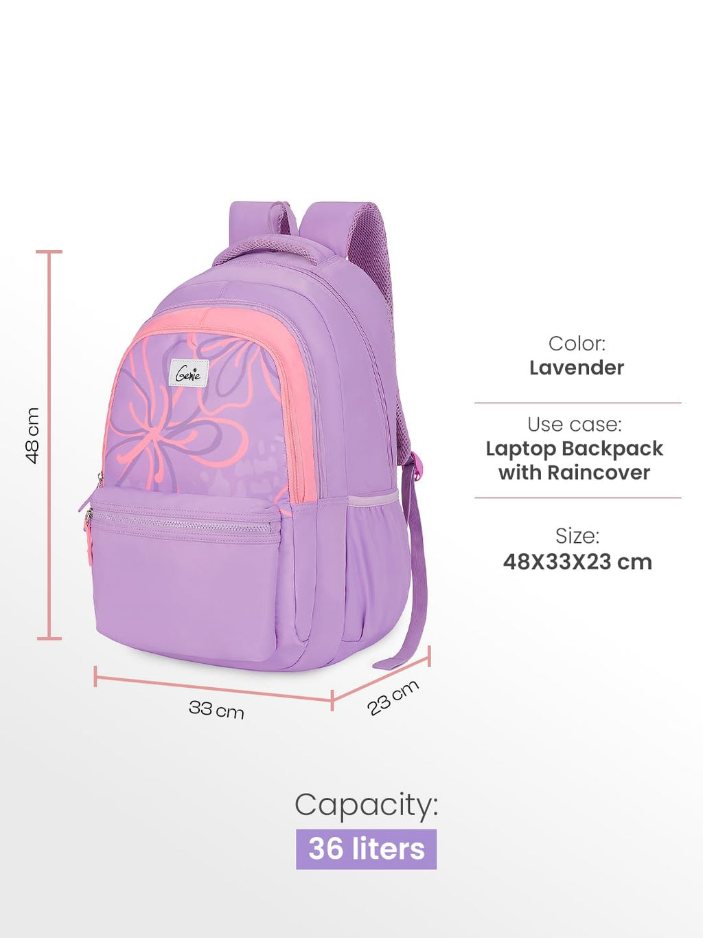 Genie Rosalin Backpack For Girls |19 Inch-36 Litres