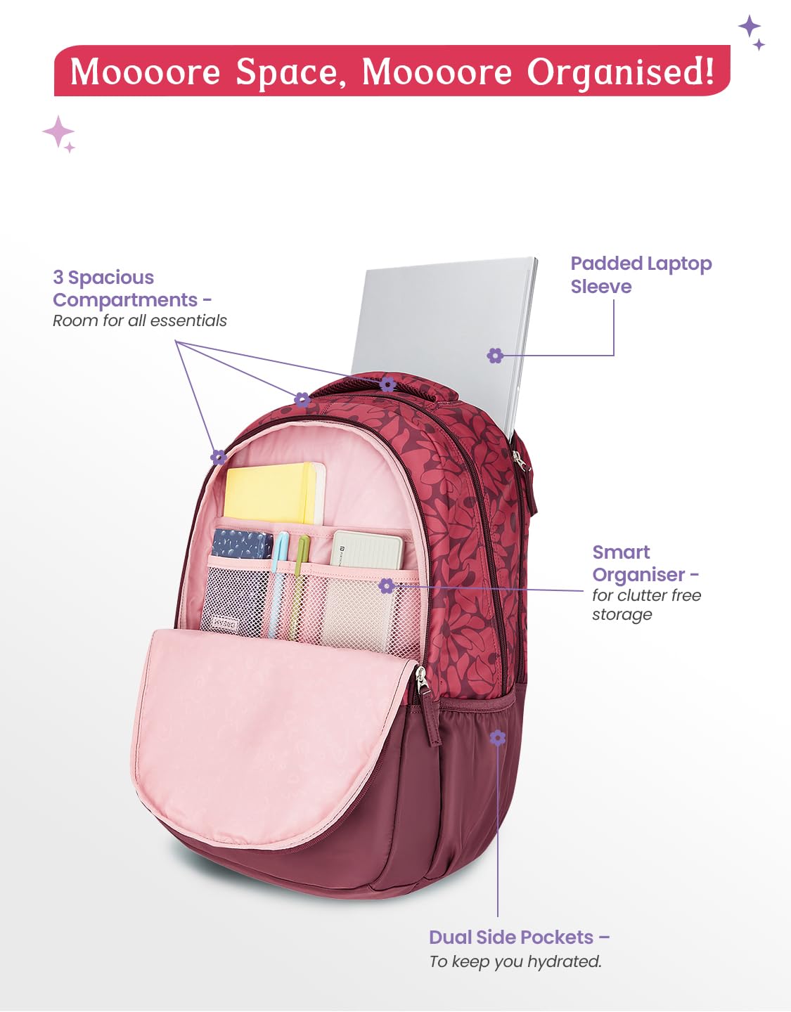 Genie Eleanor Backpack For Girls |19 Inch-40 Litres