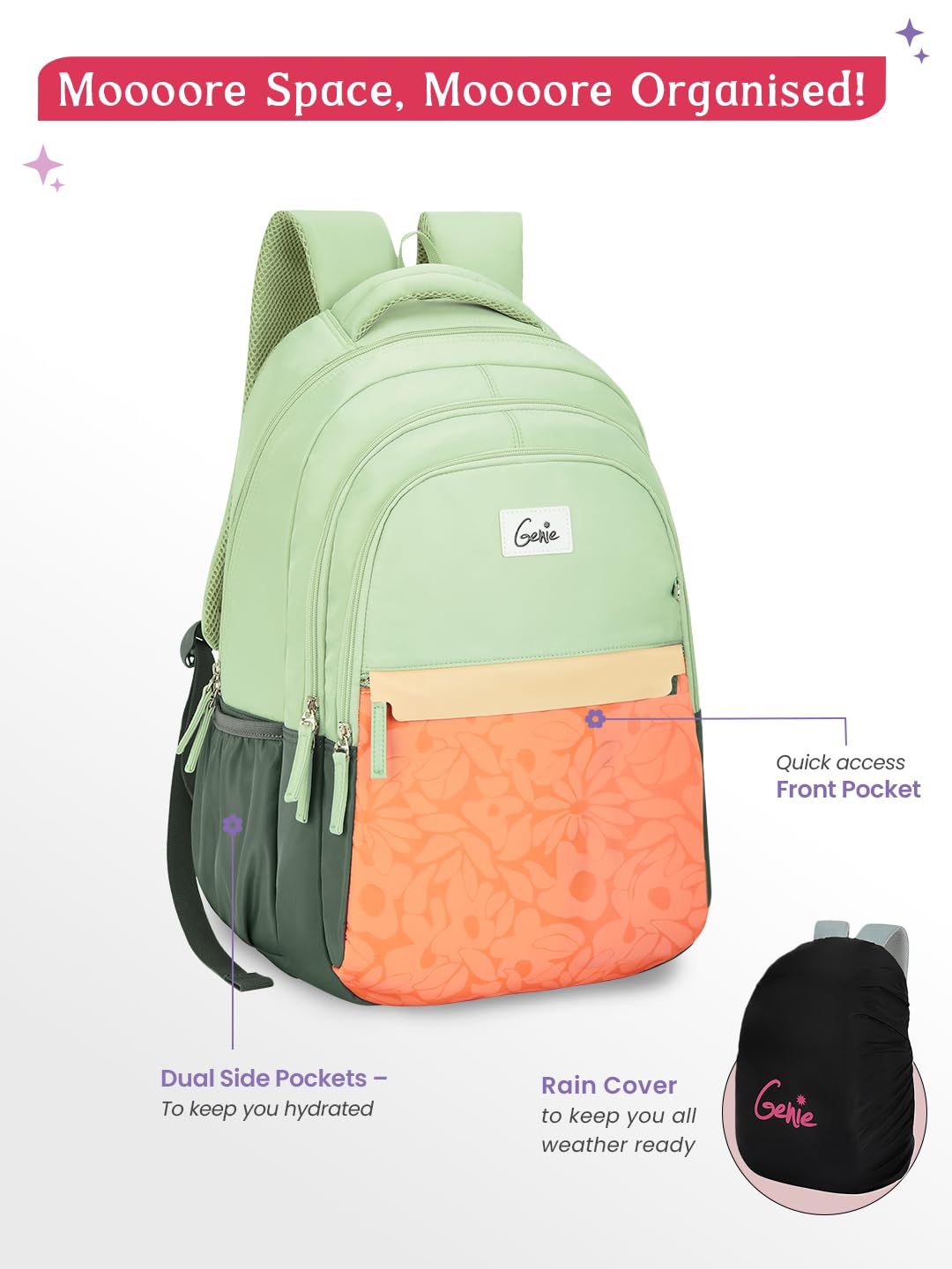 Genie Vibecheck Backpack For Girls |19 Inch-36 Litres