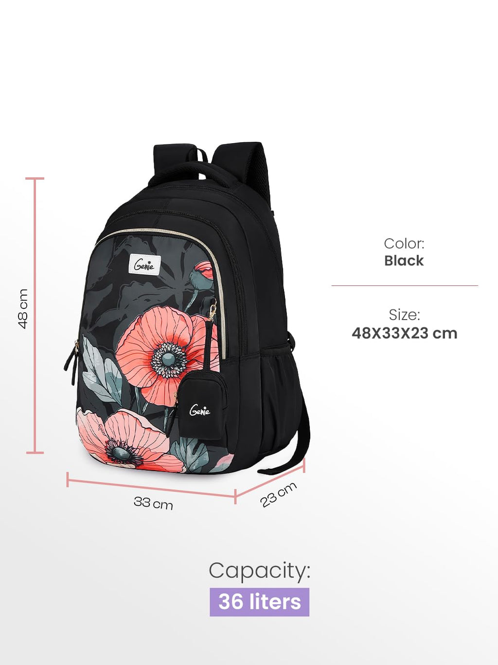 Genie Aurela Backpack For Girls |19 Inch-36 Litres