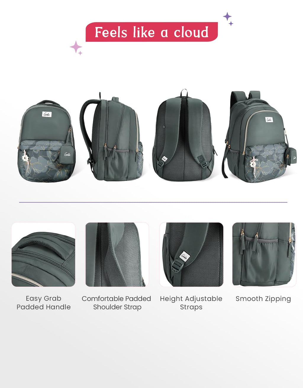 Genie 40 L Marilit Laptop  School Backpack For Girls |19 Inch - Grey