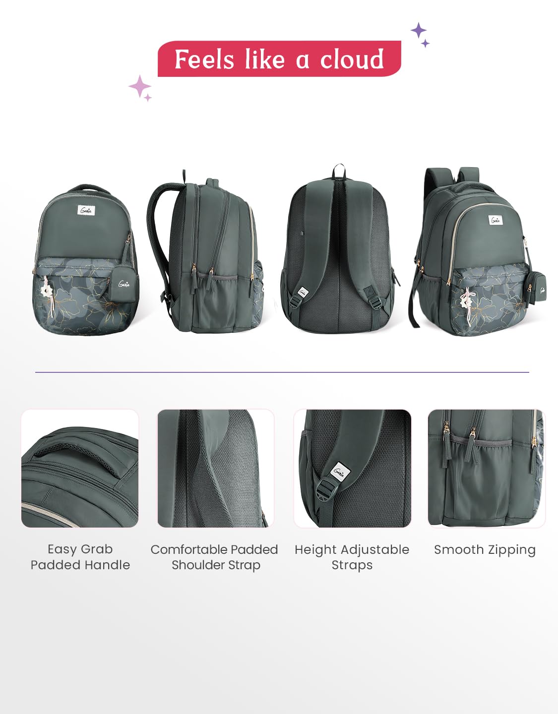 Genie 40 L Marilit Laptop  School Backpack For Girls |19 Inch - Grey