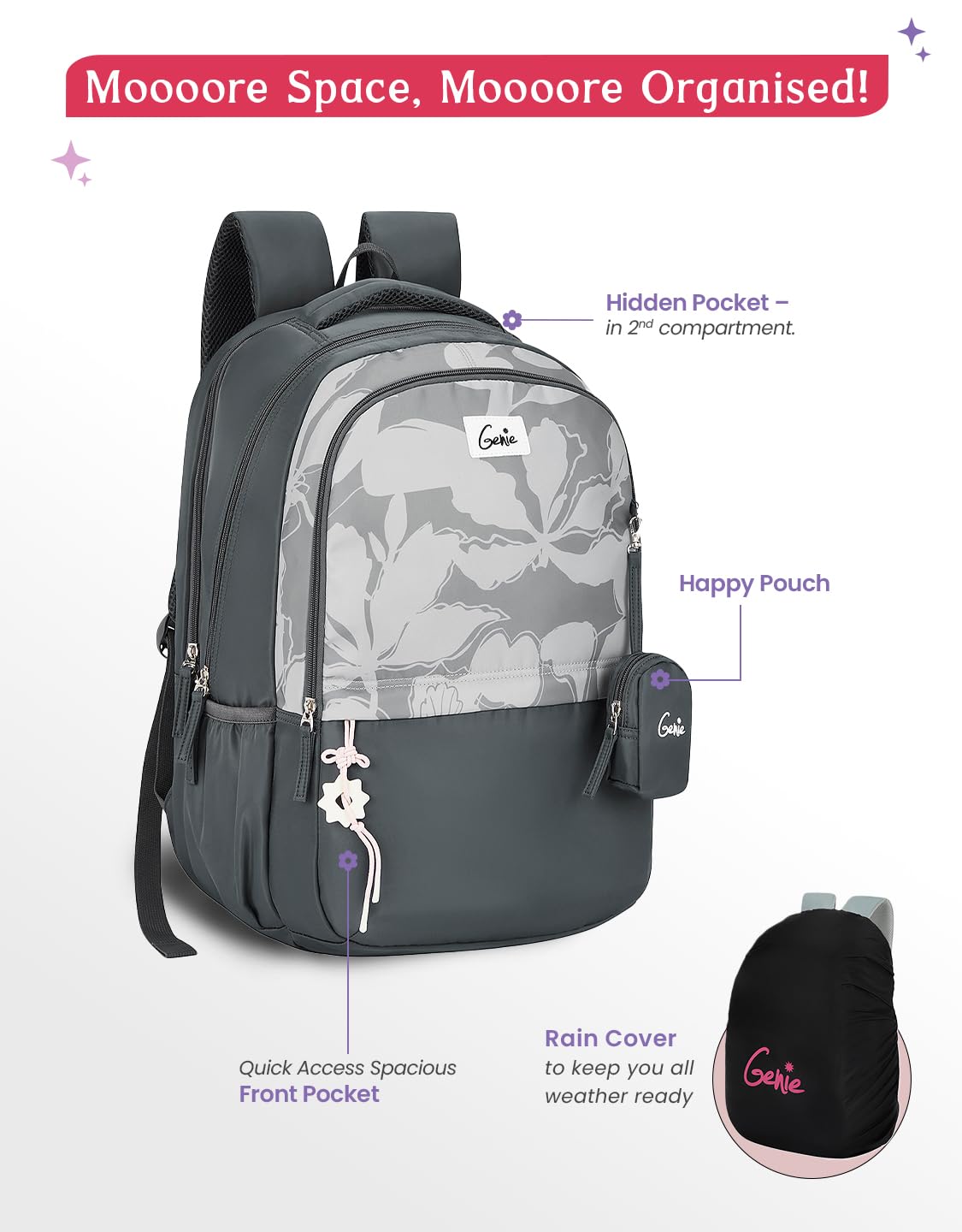 Genie Petone Backpack For Girls |19 Inch-40 Litres