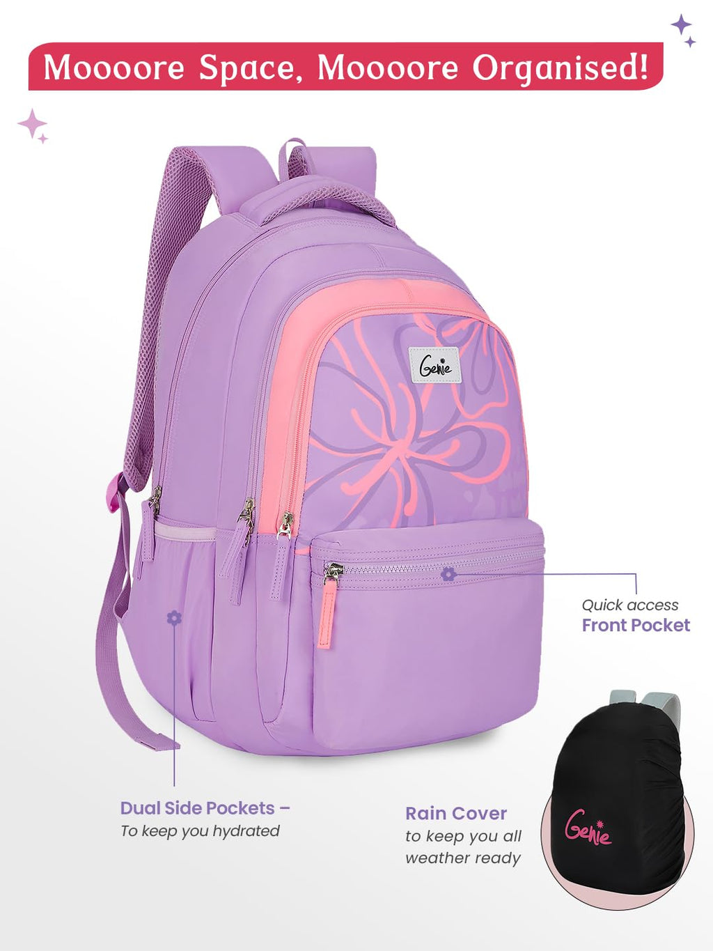 Genie Rosalin Backpack For Girls |19 Inch-36 Litres