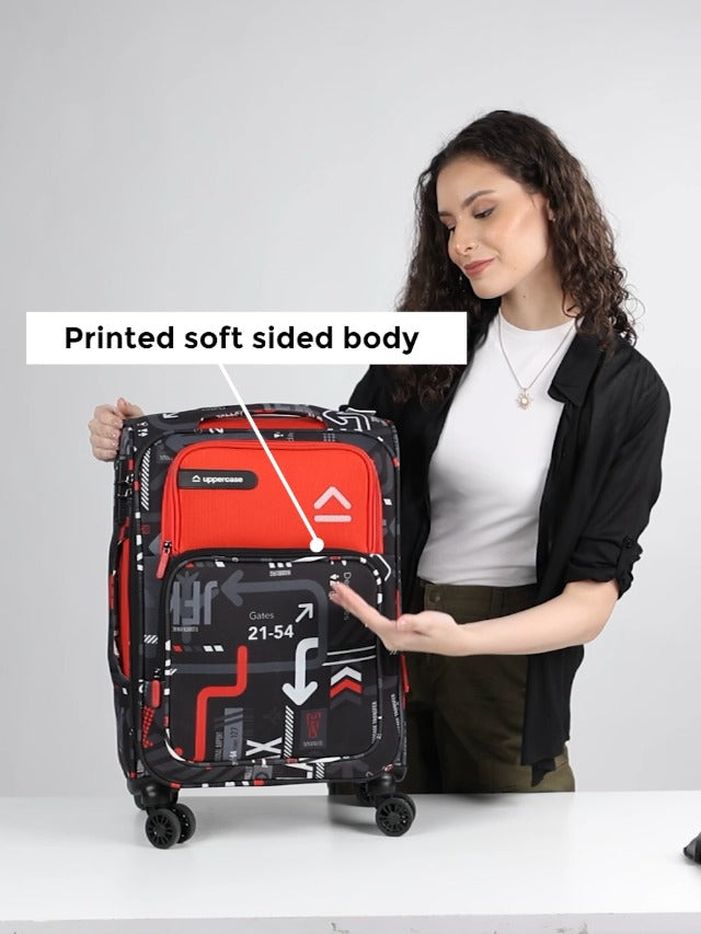 Uppercase JFK Plus Cabin Eco Soft Trolley Bag, Dust Resistant Luggage Made of Sustainable Material, 8 Wheel Trolley Bag with TSA Lock,Travel Suitcase for Men & Women (Red)