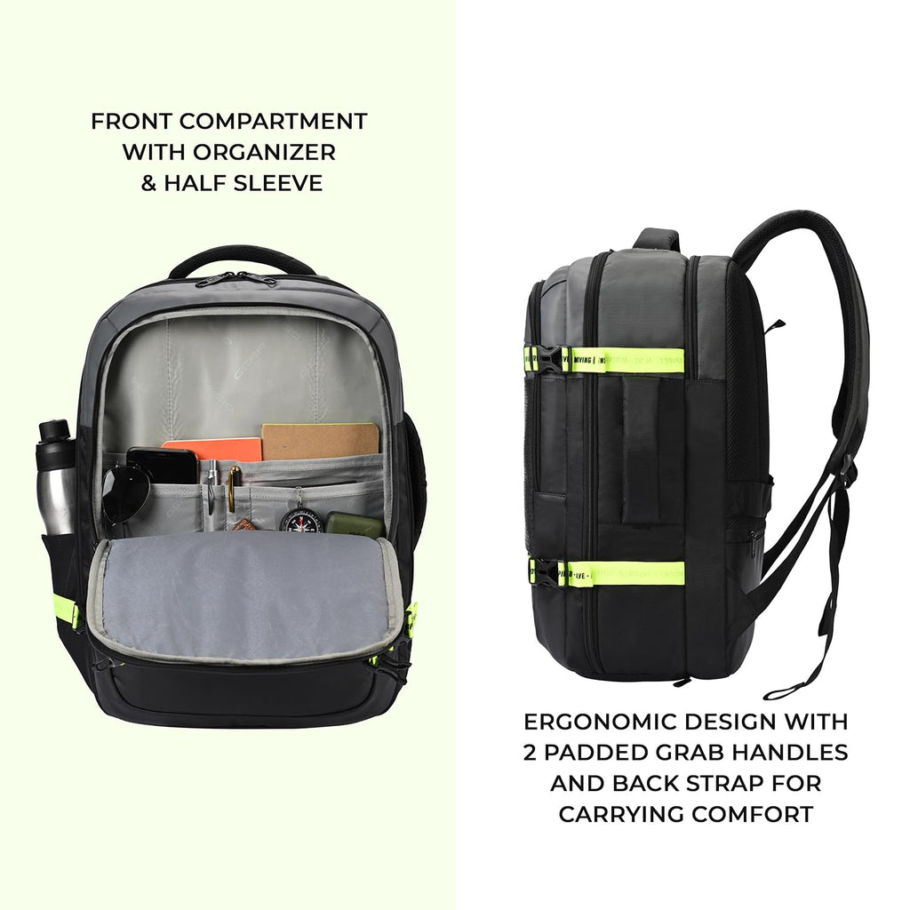 Gear Turbo 3 19"/40L Anti Theft Laptop Backpack with Raincover | Laptop backpack | Travel Backpack | College Bag For Men/Women (Black - Grey)