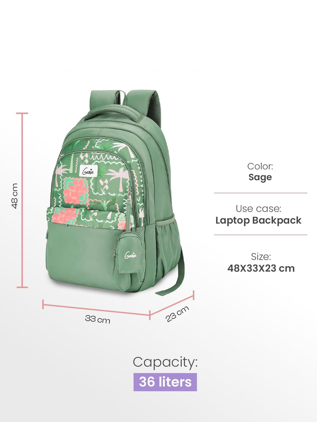 Genie Mirana Backpack For Girls |19 Inch-36 Litres