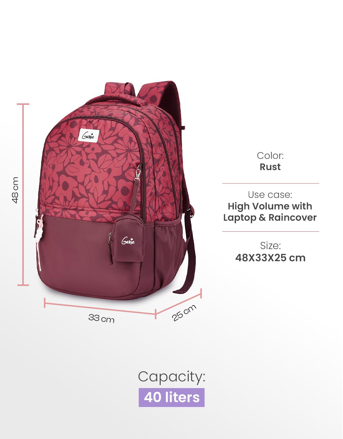Genie Eleanor Backpack For Girls |19 Inch-40 Litres