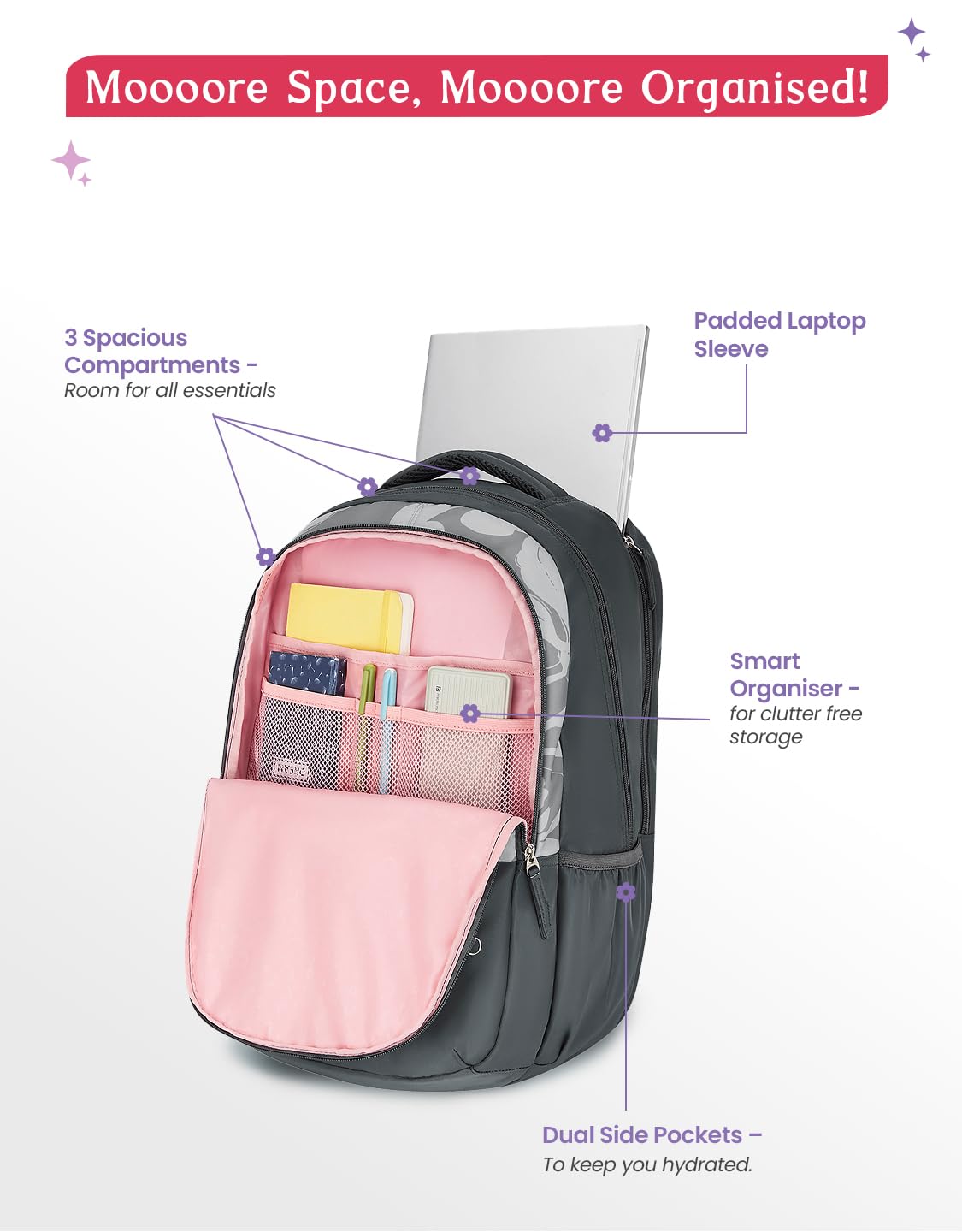 Genie Petone Backpack For Girls |19 Inch-40 Litres