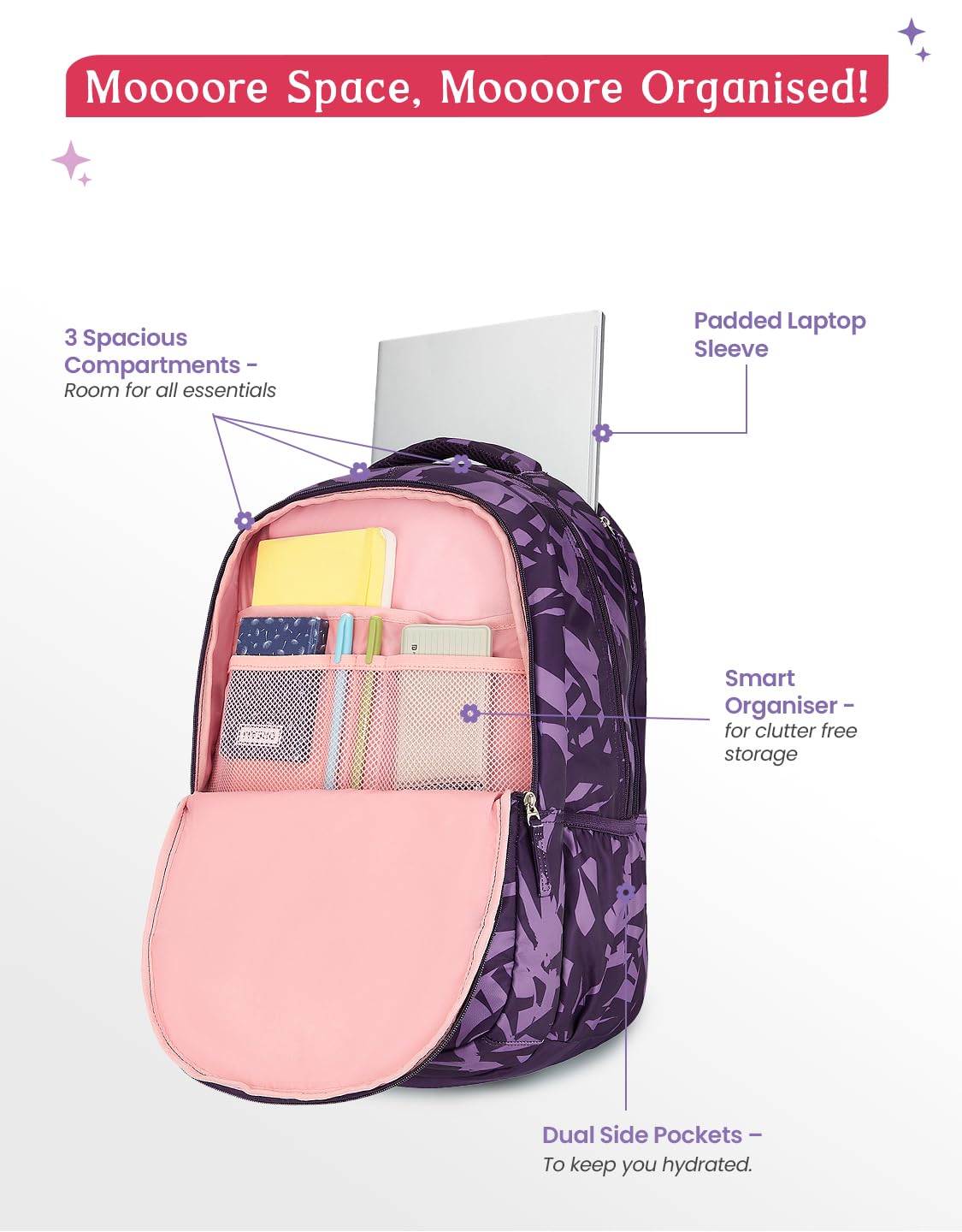 Genie Velora Backpack For Girls |19 Inch-40 Litres