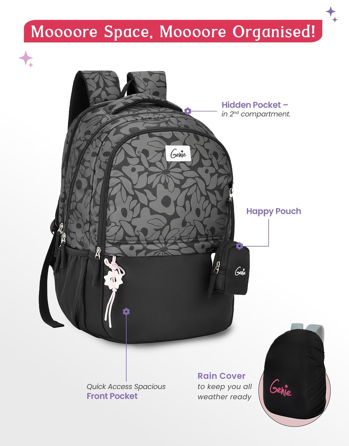 Genie Eleanor Backpack For Girls |19 Inch-40 Litres