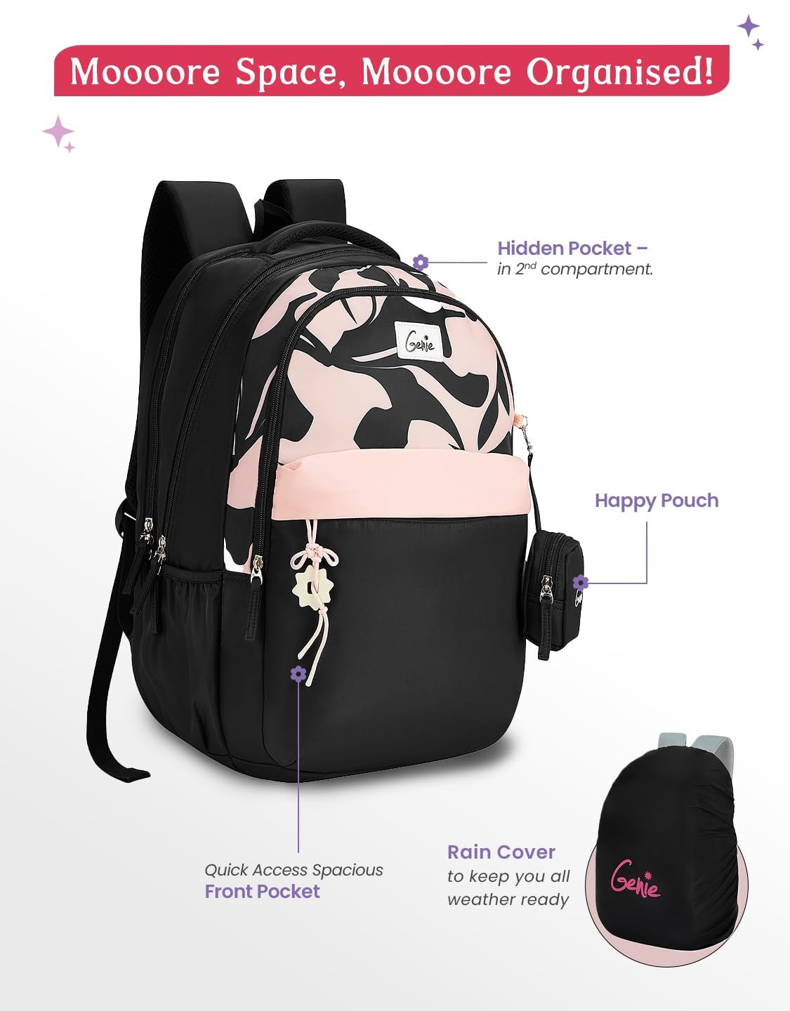 Genie Alba  40 L Laptop Backpack  For Girls |19 Inch - Black