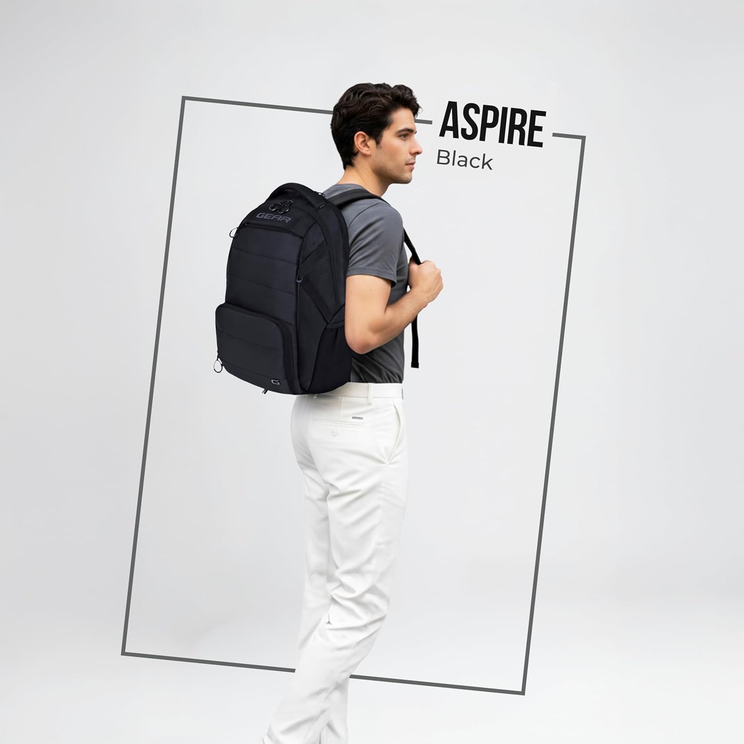 Gear Aspire 19”/30L Laptop Backpack | Casual Backpack | Travel Backpack | College Bag For Men/Women (Black)