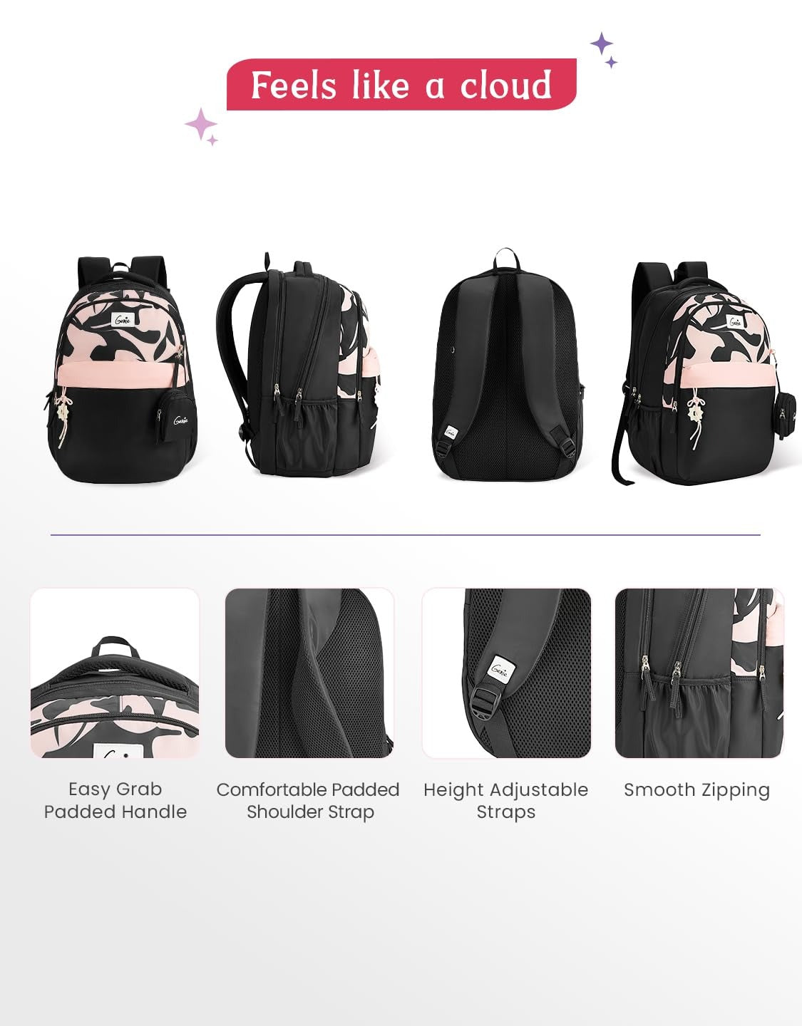 Genie Alba  40 L Laptop Backpack  For Girls |19 Inch - Black