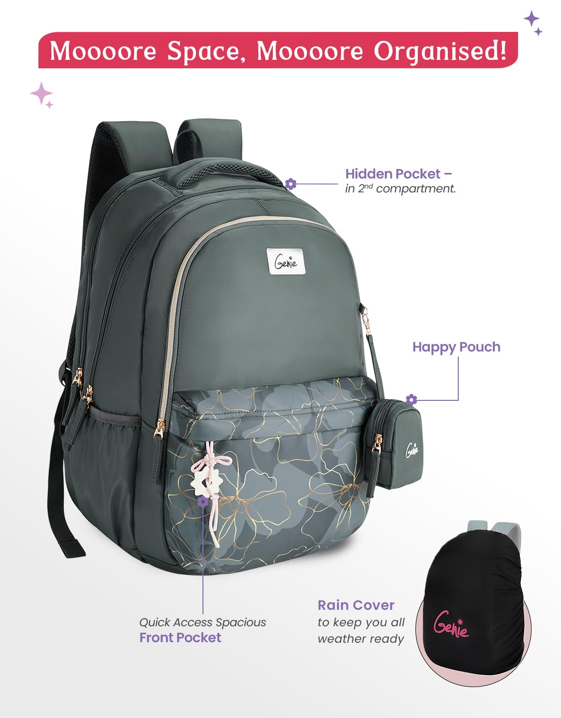 Genie 40 L Marilit Laptop  School Backpack For Girls |19 Inch - Grey