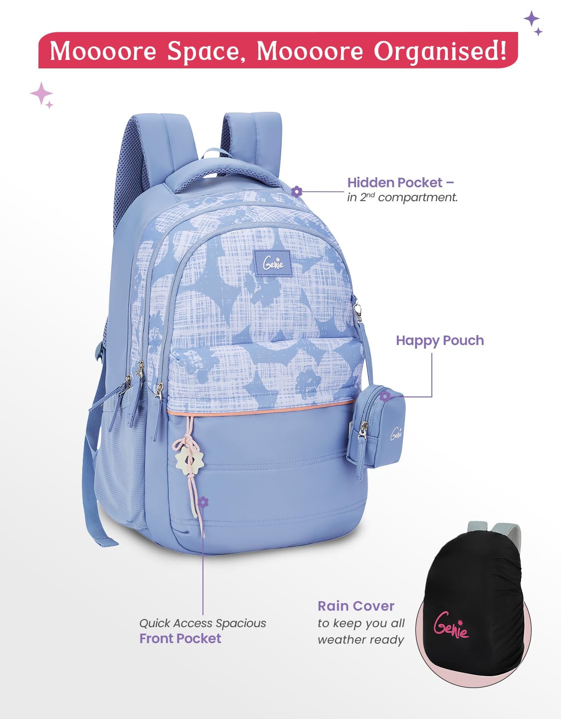 Genie Quilsy Backpack For Girls |19 Inch-40 Litres