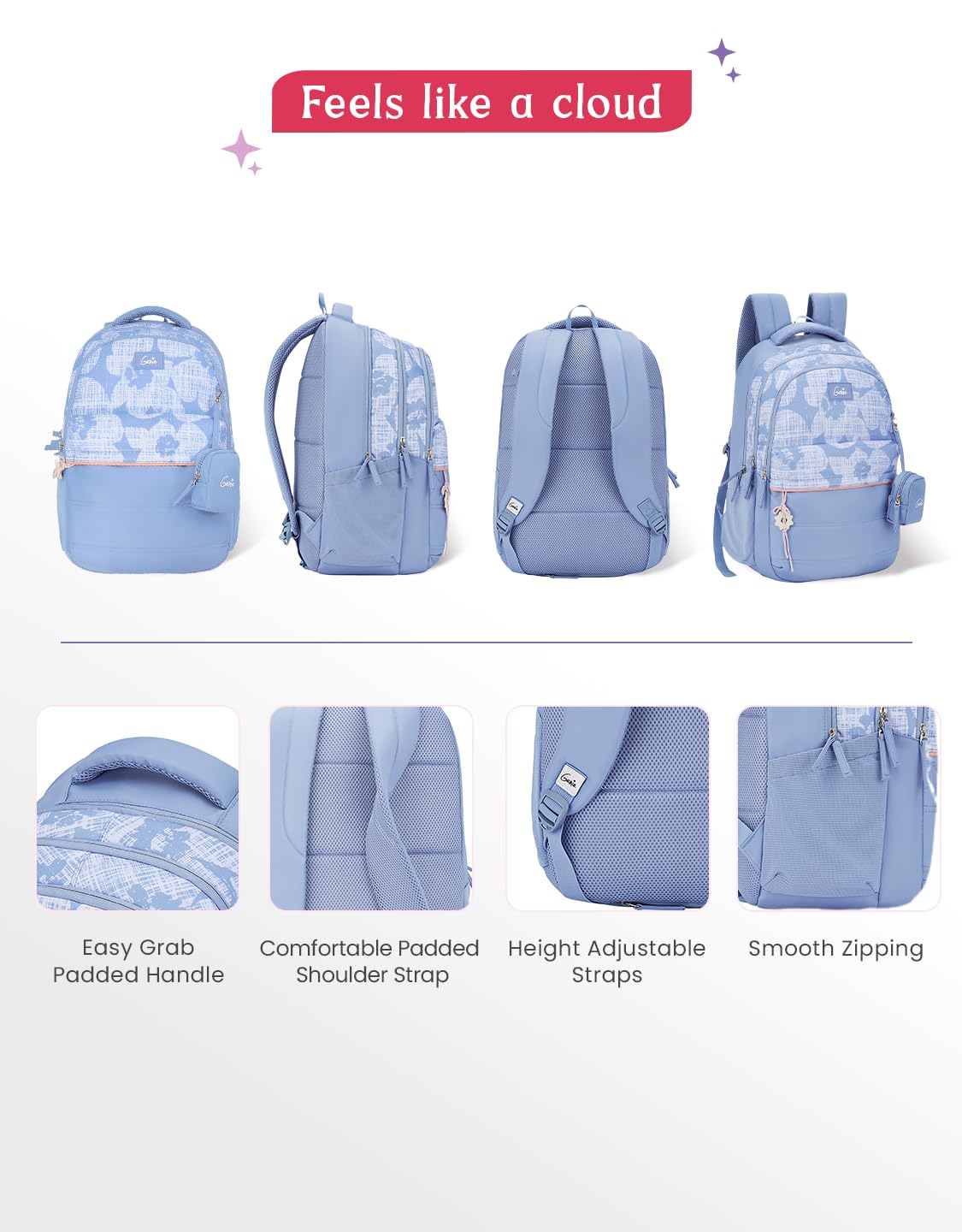 Genie Quilsy Backpack For Girls |19 Inch-40 Litres