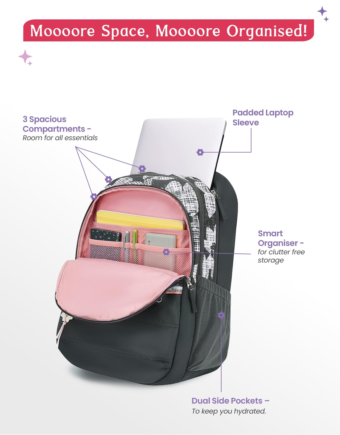 Genie Quilsy Backpack For Girls |19 Inch-40 Litres