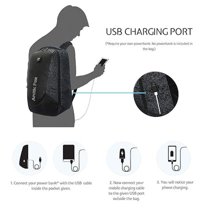 Arctic Fox Alarm Zipper System | Anti-Theft Backpack with USB Charging Port | 15.5 Inch Laptop Bag (Glitch Black)