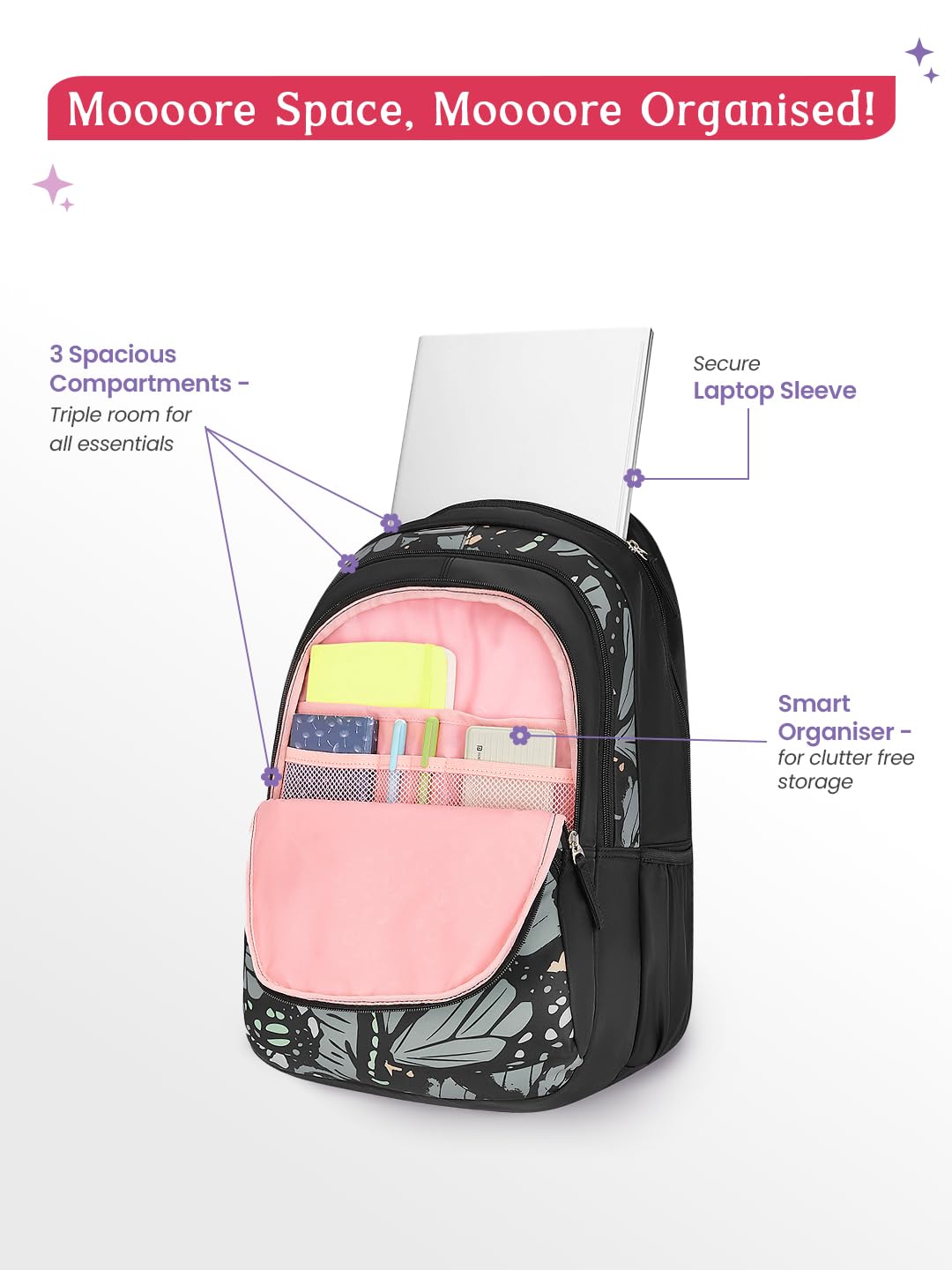 Genie  Morphi Laptop School Backpack  For Girls |19 Inch-36 L