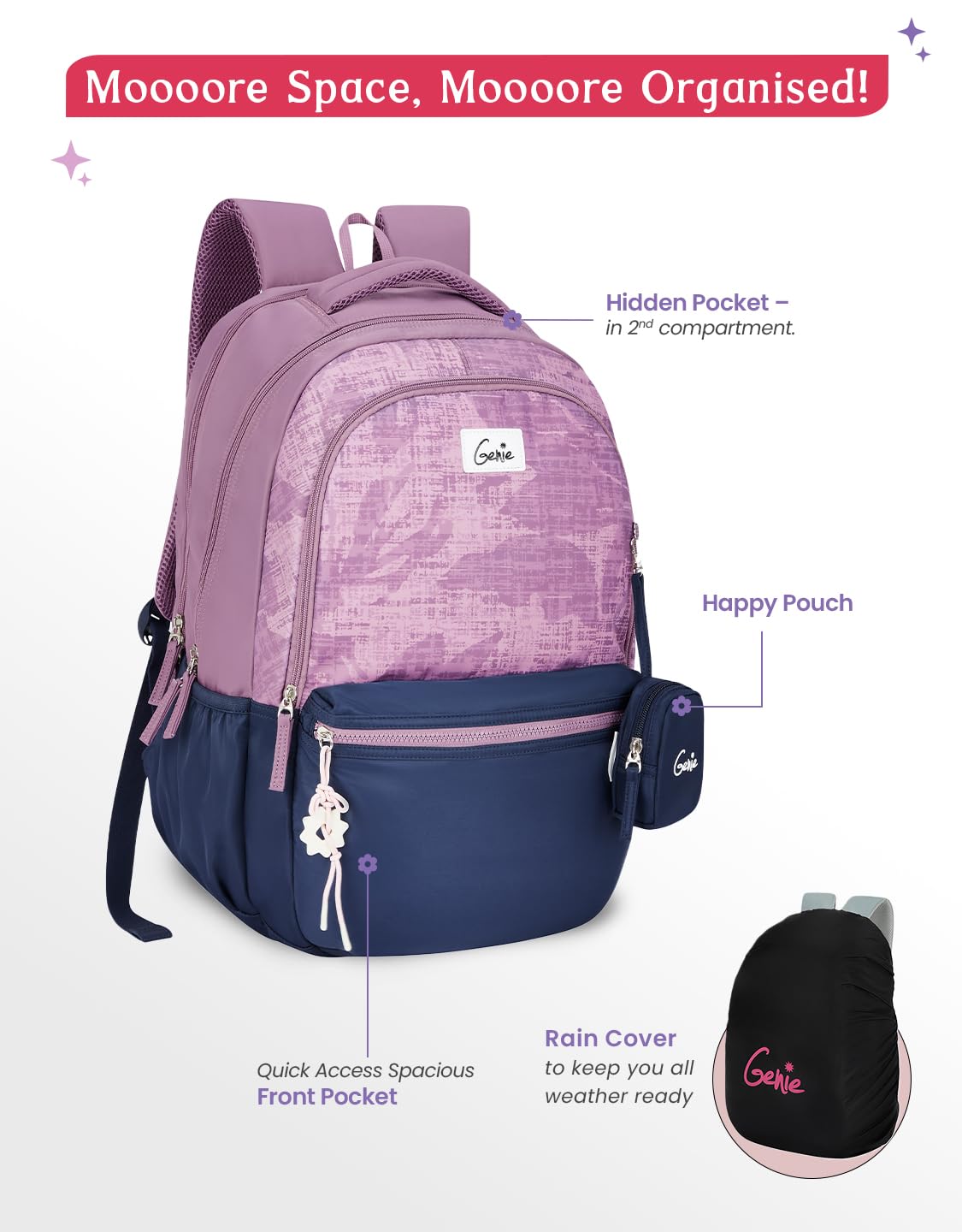 Genie Nora Backpack For Girls |19 Inch-40 Litres
