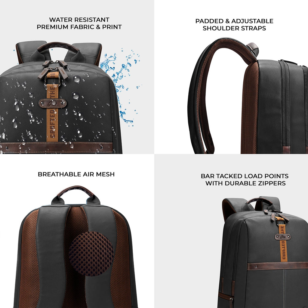 Gear Classic 4 19"/31L Medium Faux Leather Anti Theft Laptop Backpack | Casual | Travel | College Bag For Men/Women