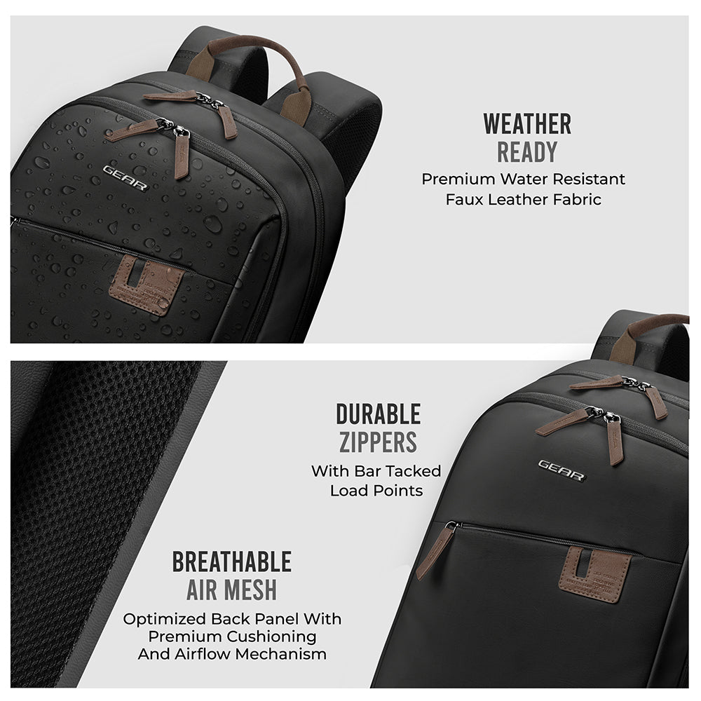 Gear Compact 17.5" Faux Leather Water resistant Laptop | Travel Backpack | Casual Backpack for men/women