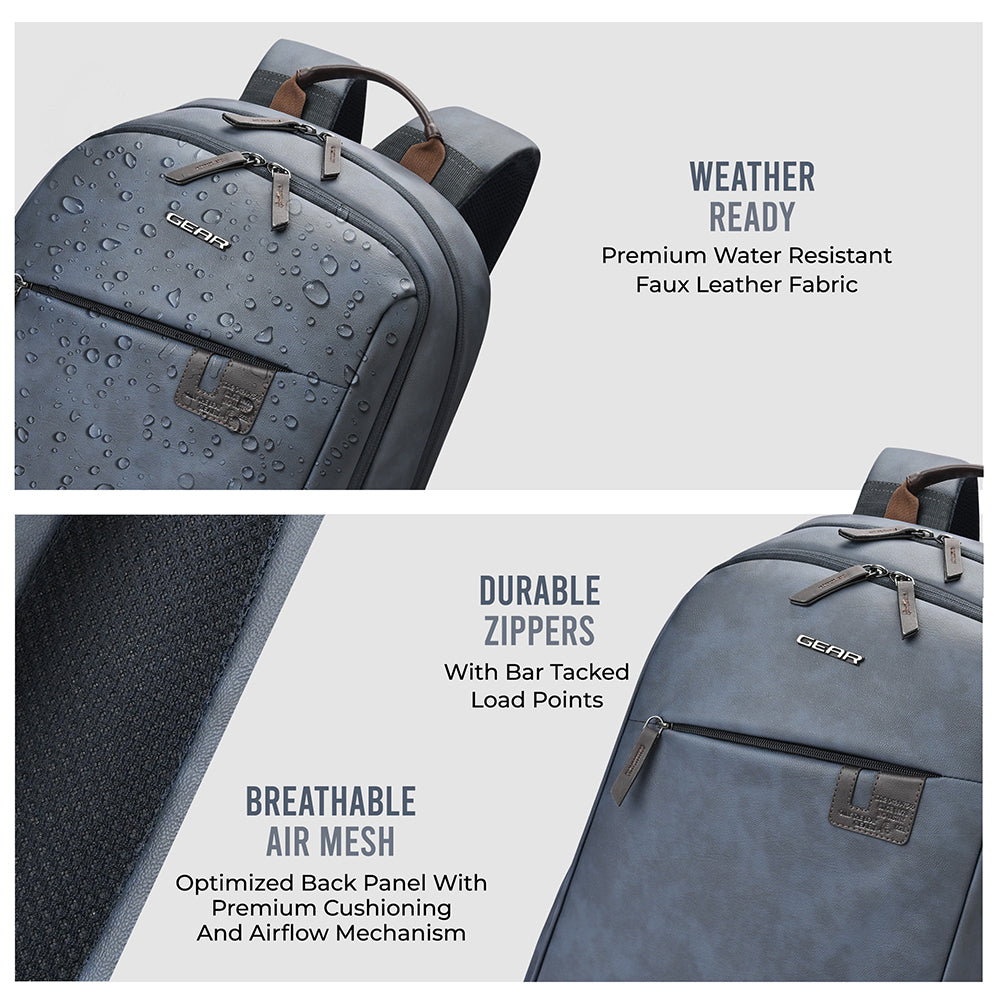 Gear Compact 17.5" Faux Leather Water resistant Laptop | Travel Backpack | Casual Backpack for men/women