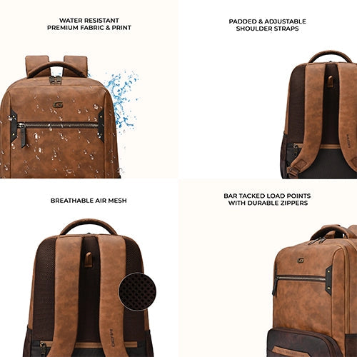 Gear Quantum 3 18"/29L Antitheft Large Faux Leather Laptop backpack with Raincover /Travel /College Bag For Men/Women