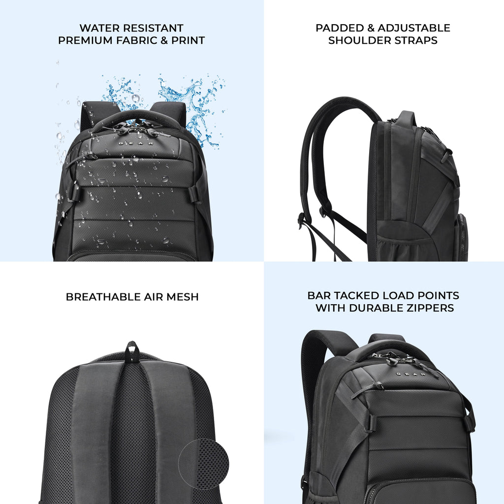 Gear Aspire 3 Faux Leather 17"/25L laptop /Travel /College Bag For Men/Women (Black-Black)