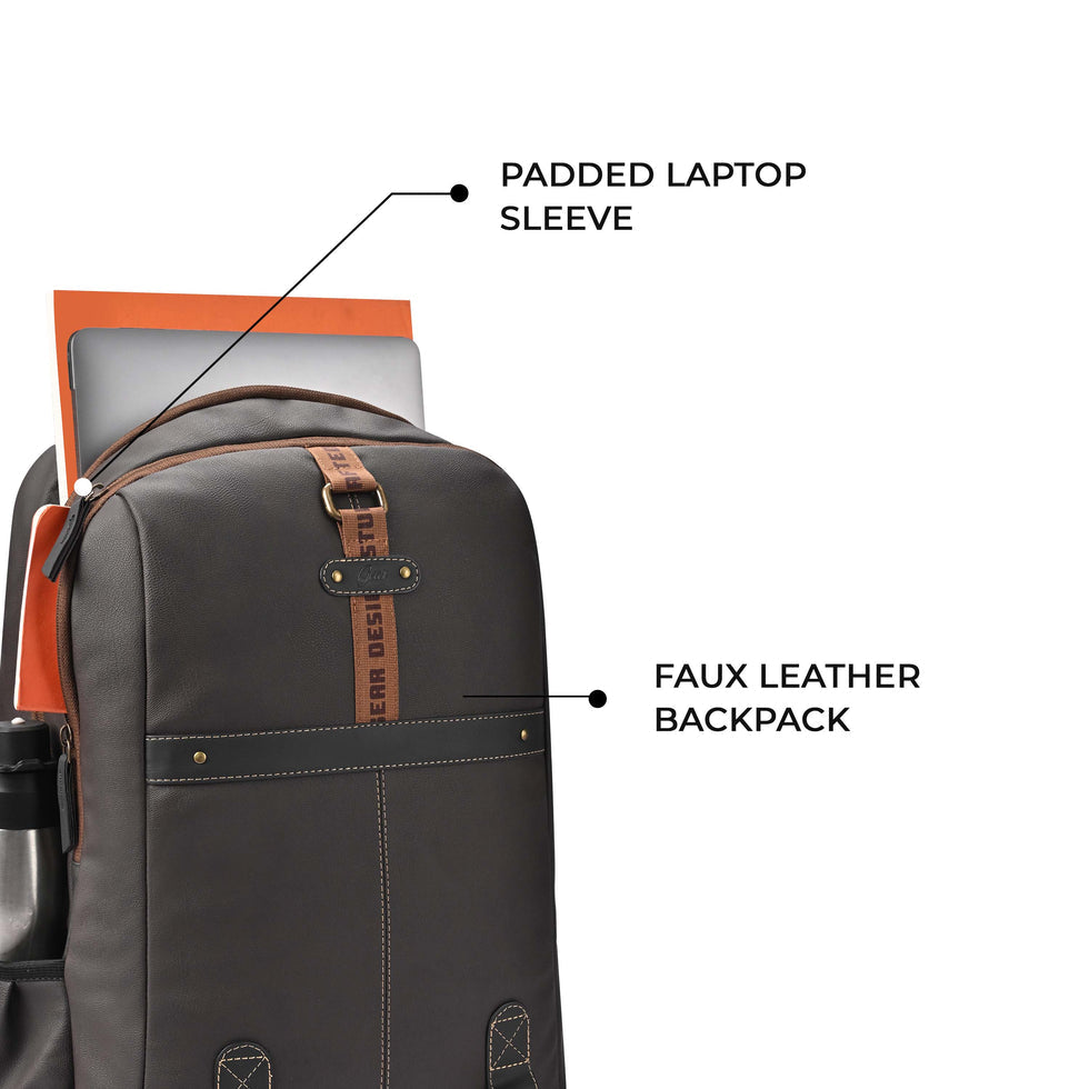 Gear Classic 4 19"/31L Medium Faux Leather Anti Theft Laptop Backpack | Casual | Travel | College Bag For Men/Women