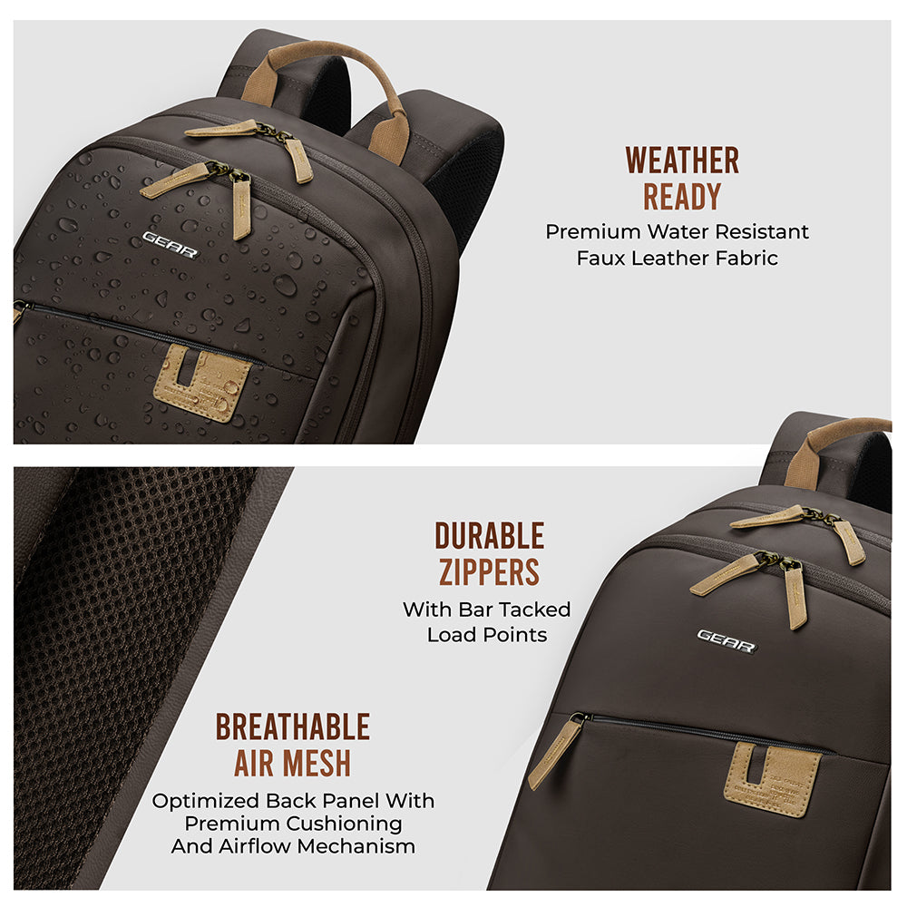 Gear Compact 17.5" Faux Leather Water resistant Laptop | Travel Backpack | Casual Backpack for men/women
