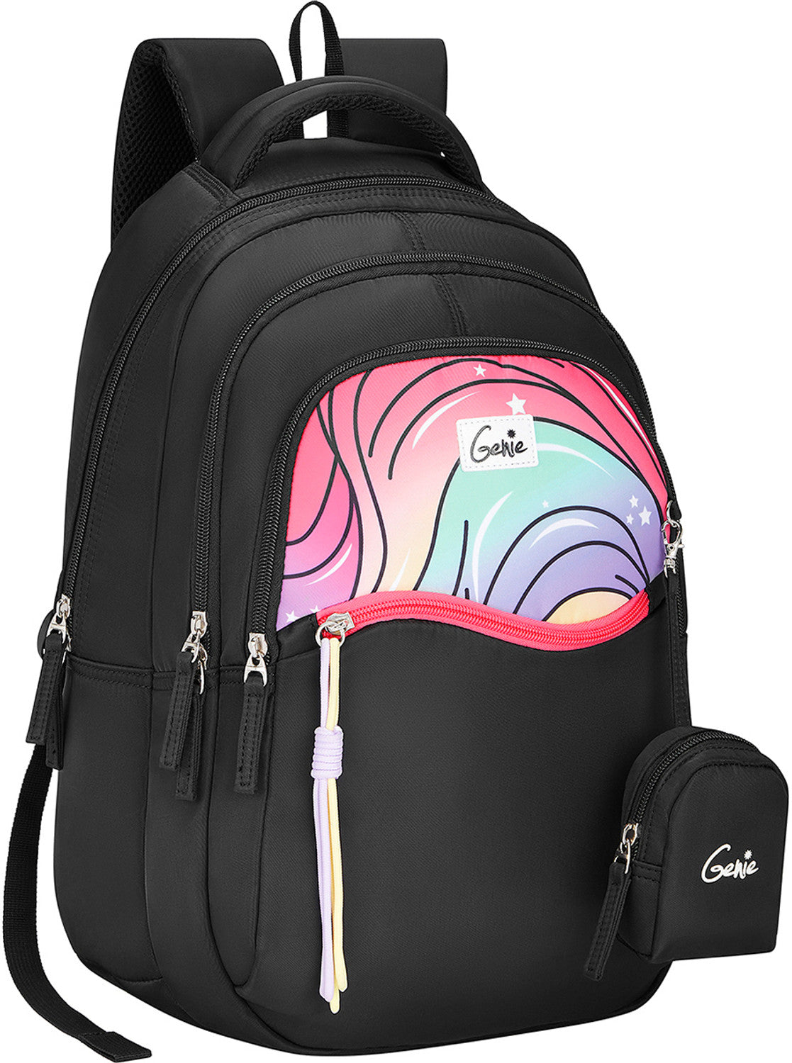 Genie Cluster School Backpack For Girls |17 Inch  27 L- Black