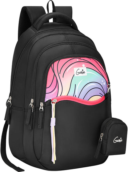 Genie Cluster School Backpack For Girls |17 Inch  27 L- Black