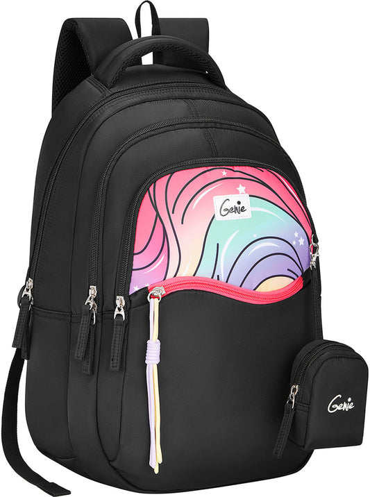 Genie Cluster School Backpack For Girls |17 Inch  27 L- Black
