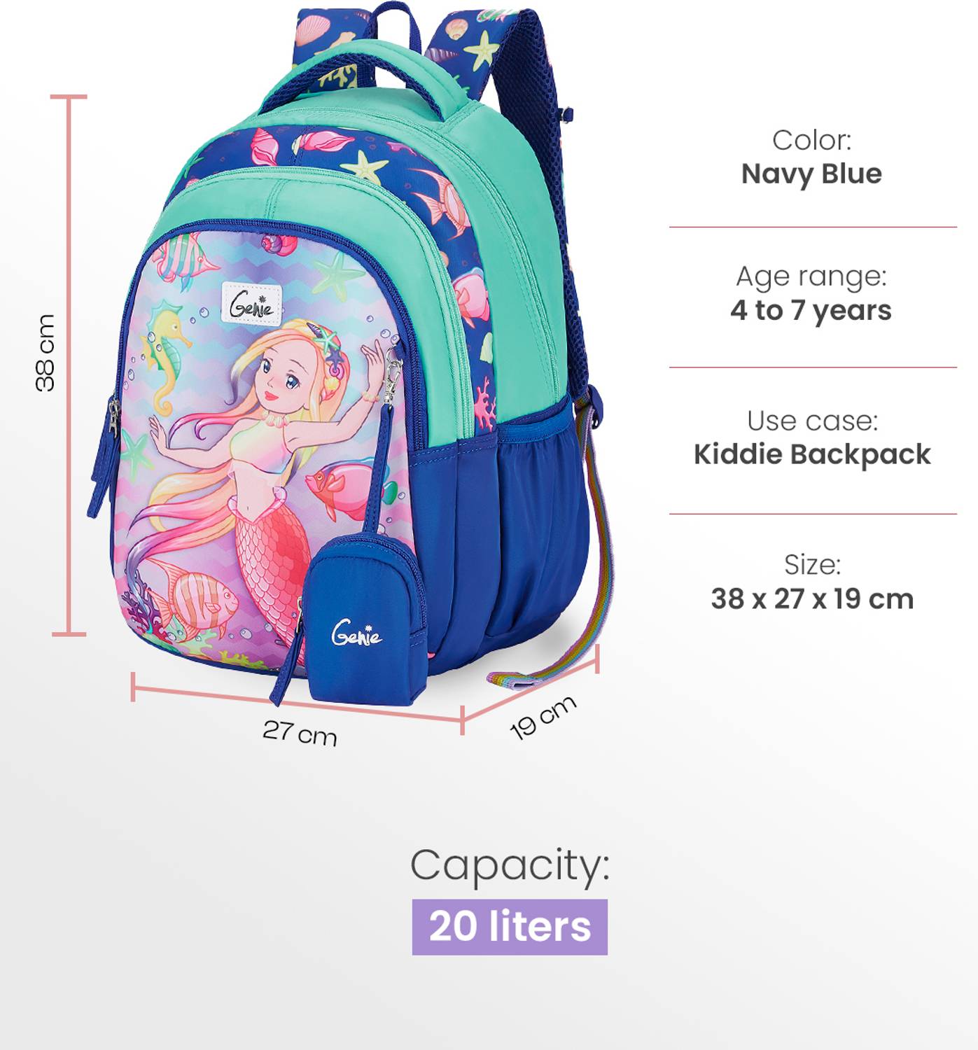 Genie 20 L Aquadream School Backpack For Girls |15 Inch - Navy Blue