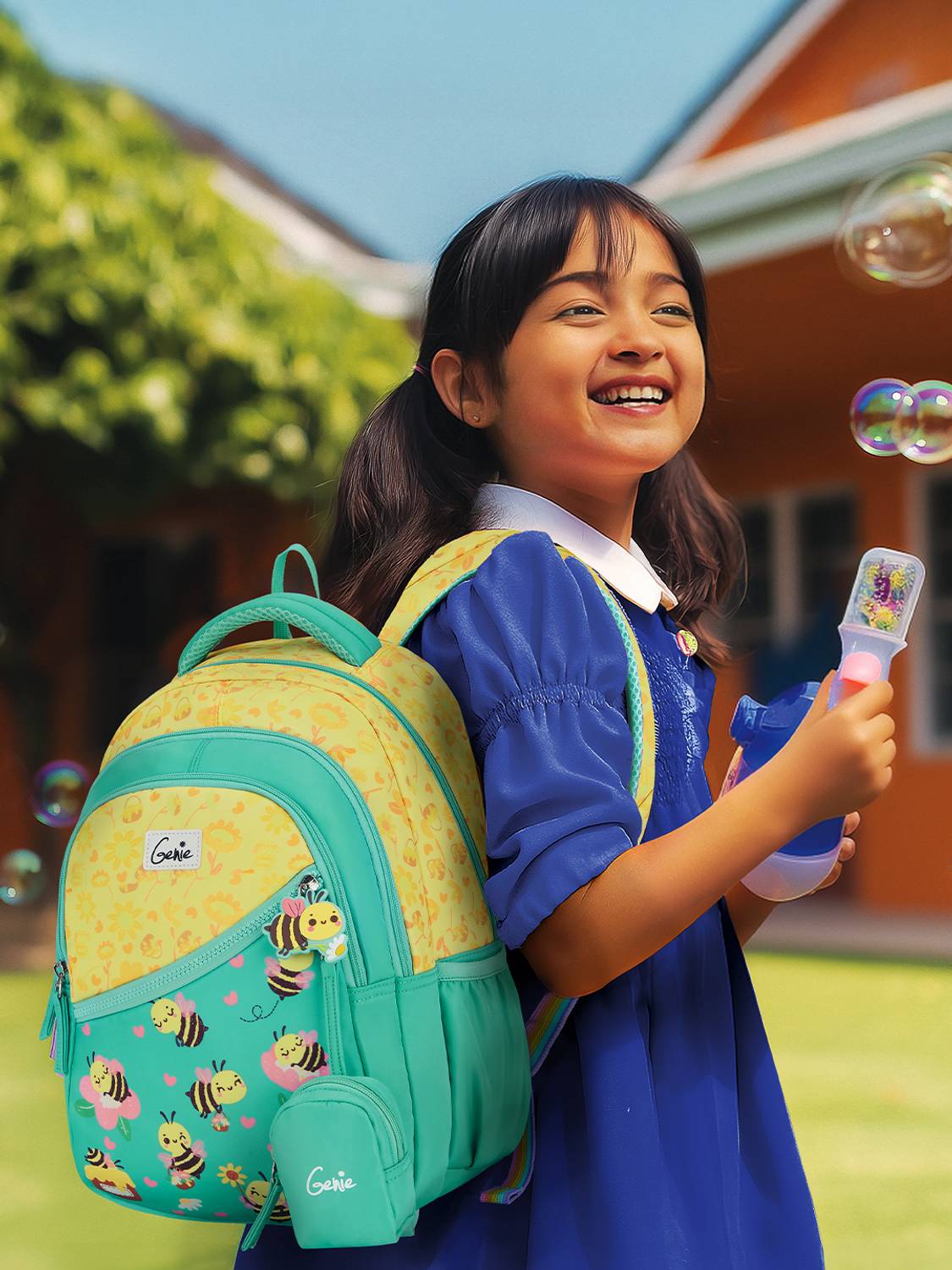 Genie 20 L Beehappy Backpack  For Girls |15 Inch - Teal (Multicolor)