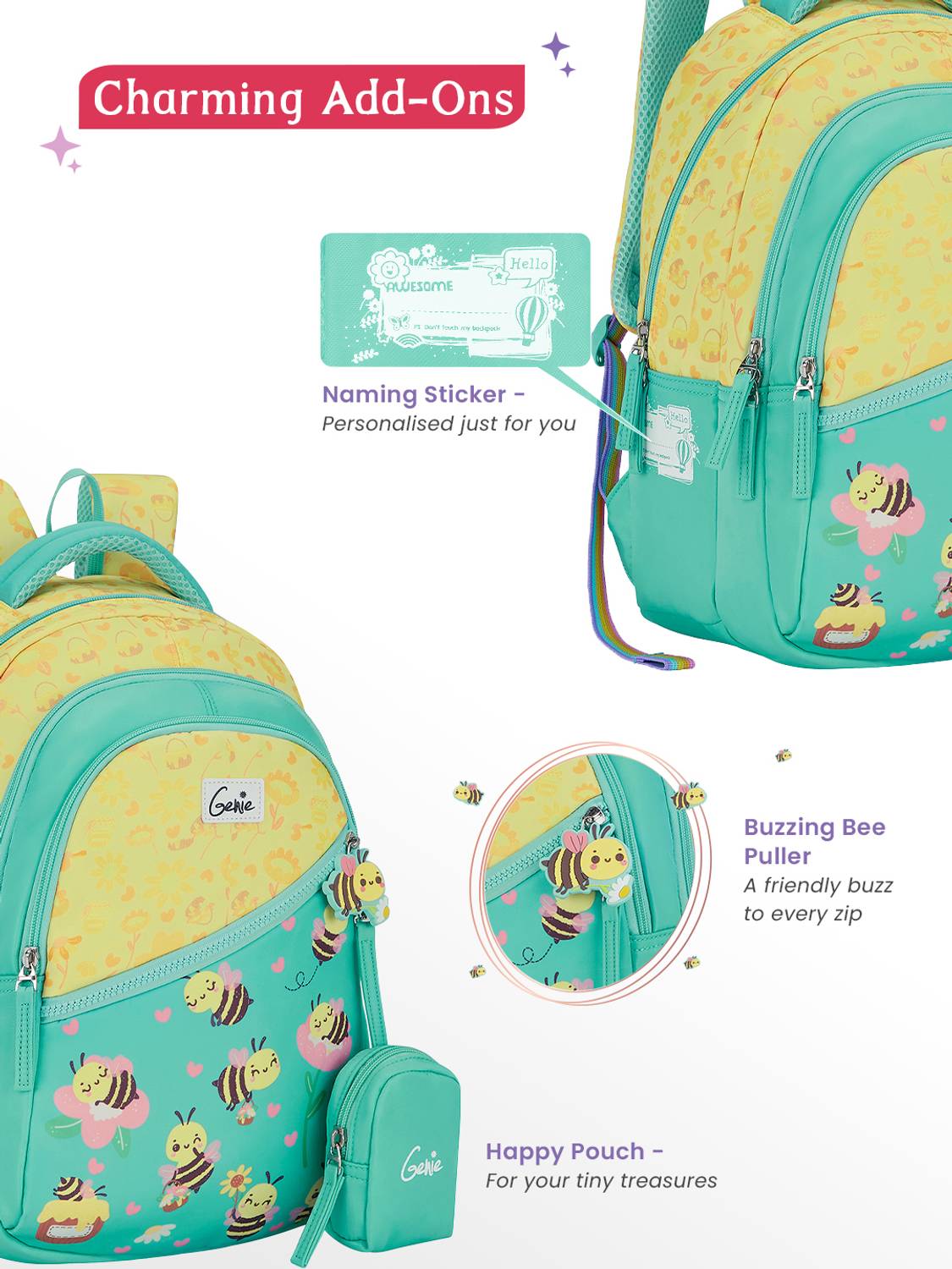 Genie 20 L Beehappy Backpack  For Girls |15 Inch - Teal (Multicolor)