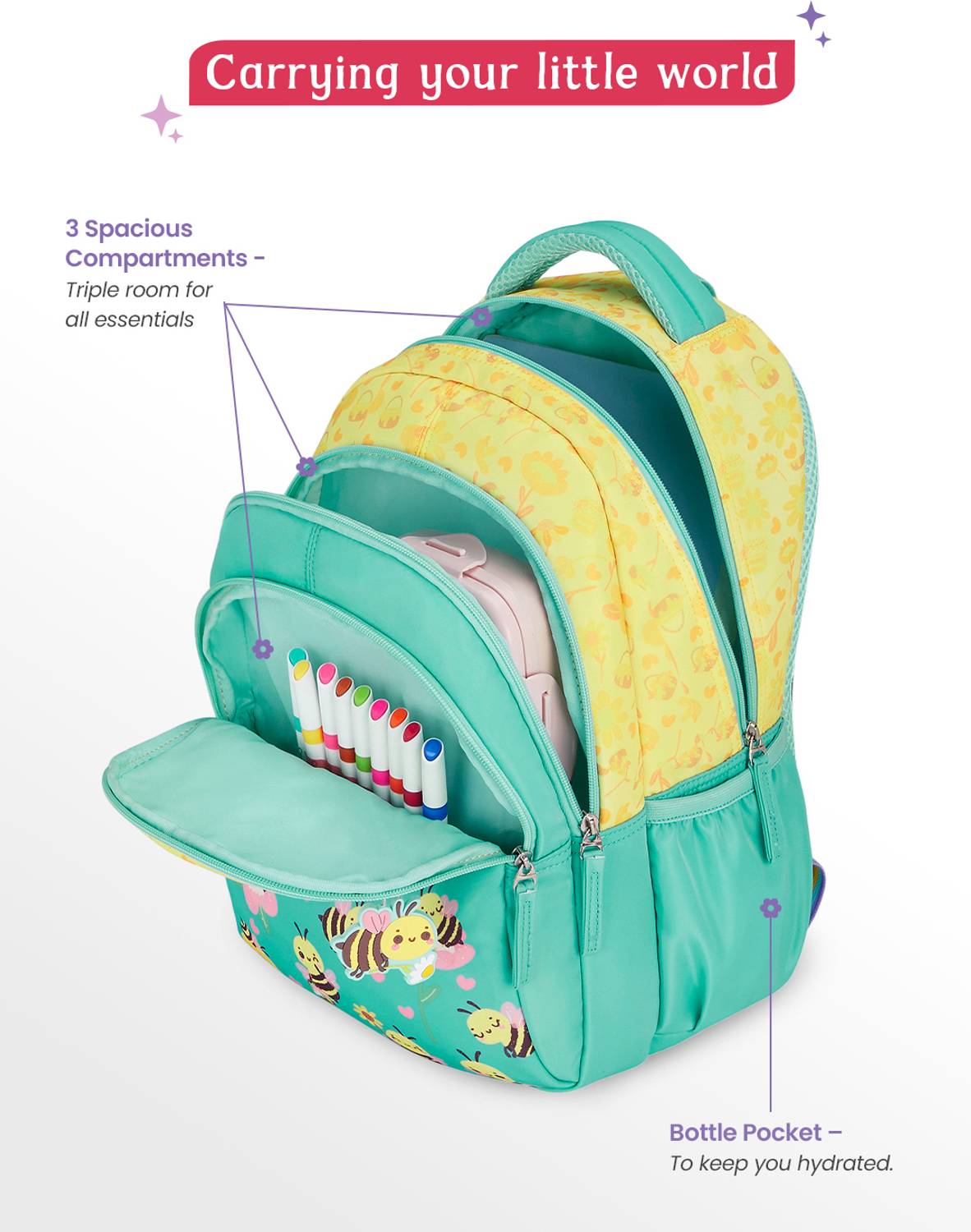 Genie 20 L Beehappy Backpack  For Girls |15 Inch - Teal (Multicolor)