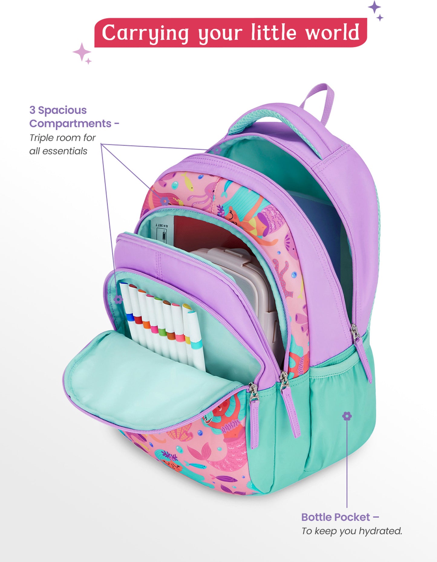 Genie 20 L Bubbles School Backpack Girls |15 Inch - Lavender