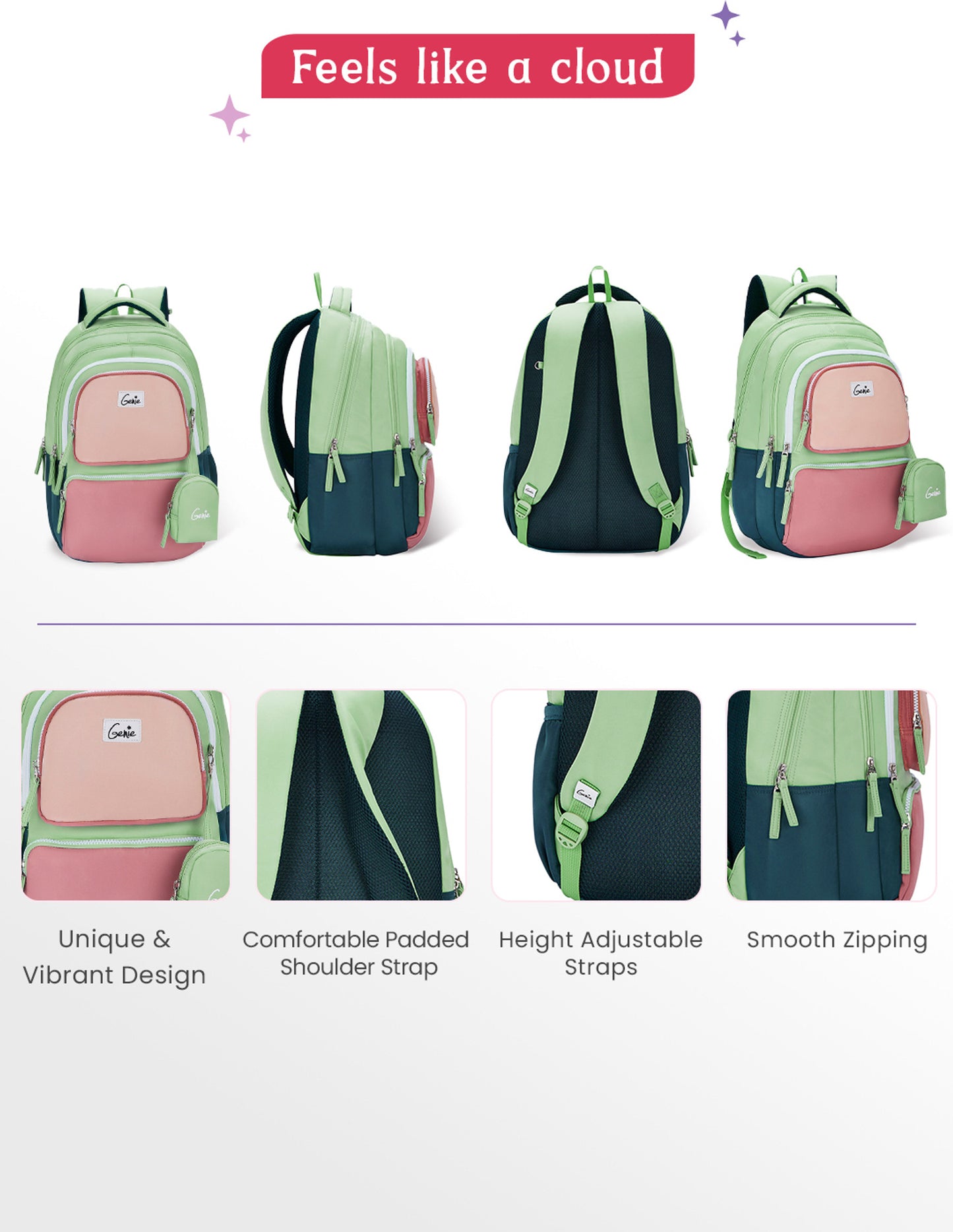 Genie 27 L Razzle School Backpack For Girls |17 Inch - Green