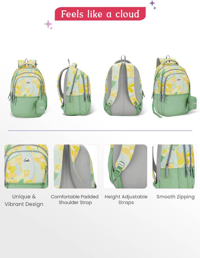 Genie 27 L Sunflora School Backpack For Girls |17 Inch - Ash Green