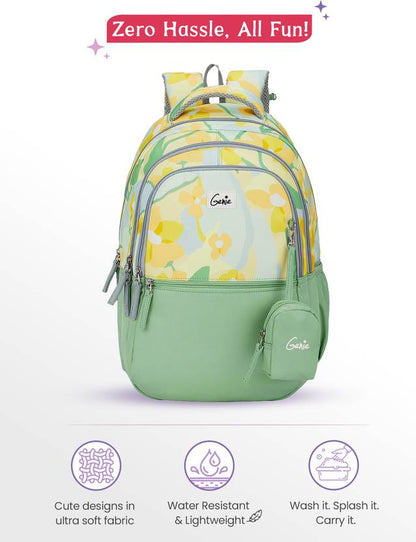 Genie 27 L Sunflora School Backpack For Girls |17 Inch - Ash Green
