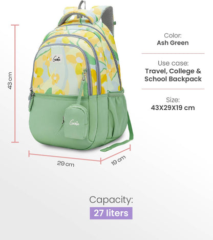 Genie 27 L Sunflora School Backpack For Girls |17 Inch - Ash Green