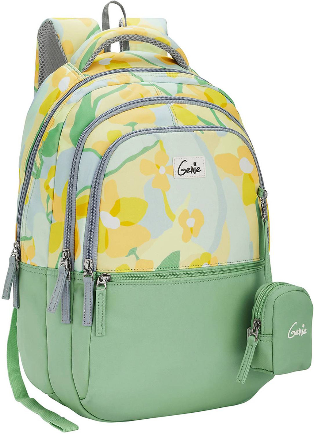 Genie 27 L Sunflora School Backpack For Girls |17 Inch - Ash Green