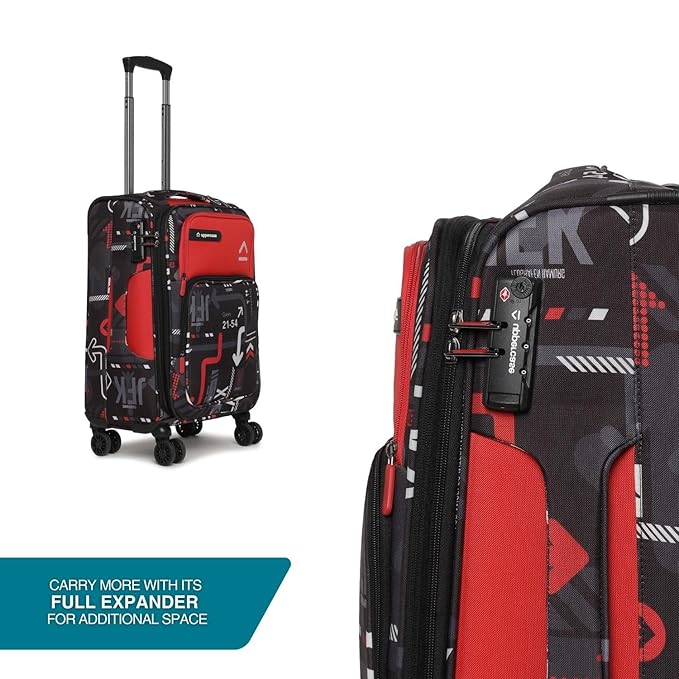 Uppercase JFK Plus Cabin Eco Soft Trolley Bag, Dust Resistant Luggage Made of Sustainable Material, 8 Wheel Trolley Bag with TSA Lock,Travel Suitcase for Men & Women (Red)