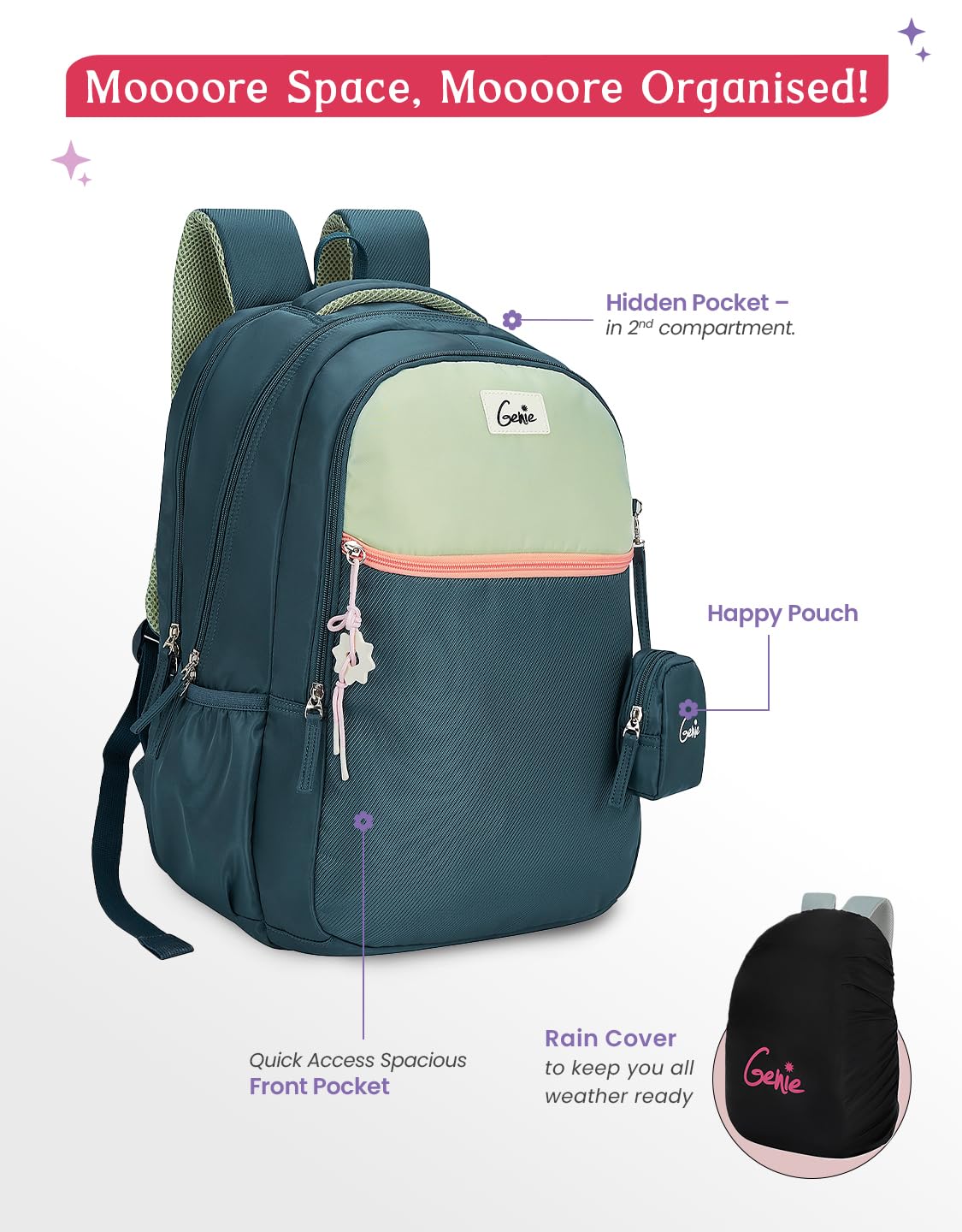 Genie Twist Backpack For Girls |19 Inch-40 Litres